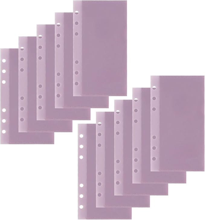 A6 Binder Pockets with No Zipper, Koqye Blue 10 Pcs Plastic Zipless Budget Envelopes, Two Pockets Frosted Cash Envelopes Money Bag for Budgeting, Cash Stuffing (Purple-2set)