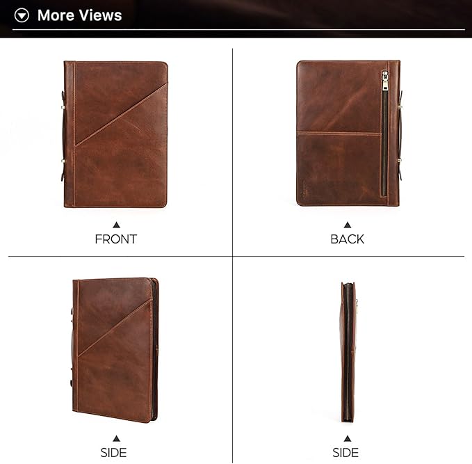 Top Grain Leather 13.3" Slim Laptop Zipper Folio Case Bag, Vintage Design & 2 Pockets, Handmade, Compatible with MacBook Pro 13.3" MacBook Air M1/M2 ZENBOOK 13.3" & other PC, Brown 13.3 Inch