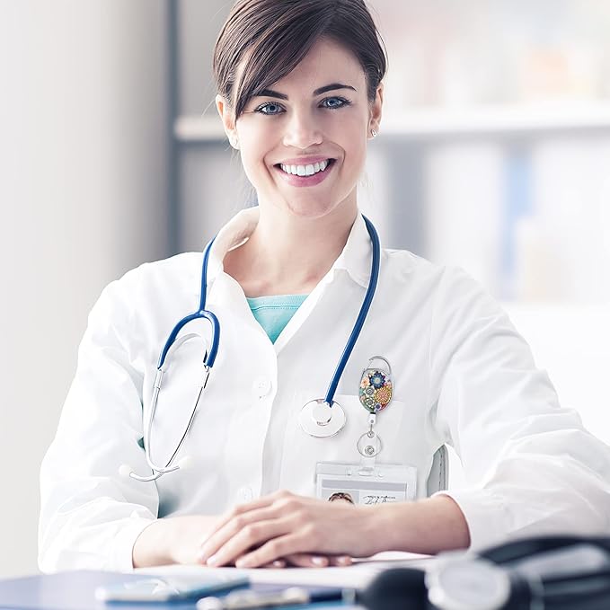 Datura Flowers Badge Reels - Retractable Double Sided Color Print Pattern Holders with Keychain, Clip and Key Ring - Durable Nylon Rope