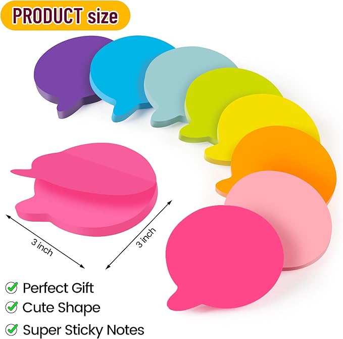 Bubble Sticky Notes 3x3 in, 8 Pads, Super Cute Bright Color Strong Adhesive Post, Clean Removal, 82 Sheets/pad