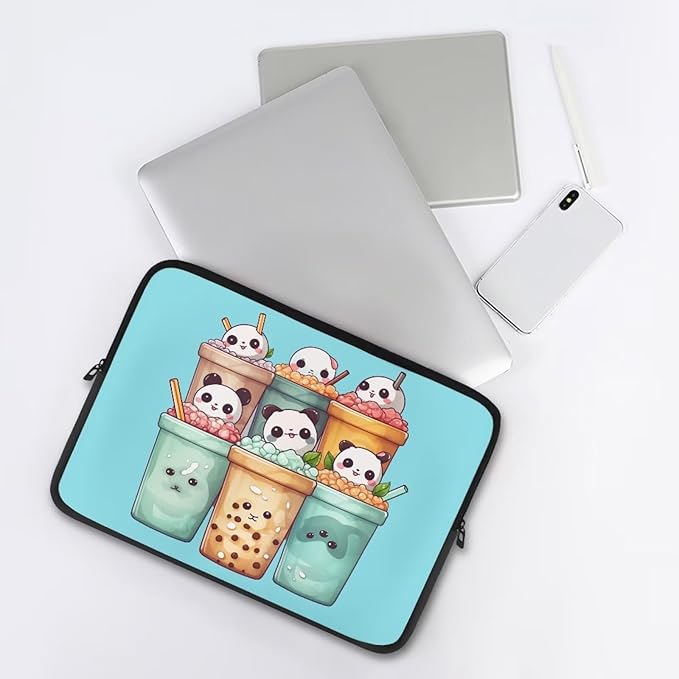 Cute Panda Laptop Sleeve for Women Girls 12 inch Laptop Protector with Versatile Uses Computer Sleeve Neoprene Lap Top Case Ideal Gifts for Daily Use School Travel Tablet Bag Blue
