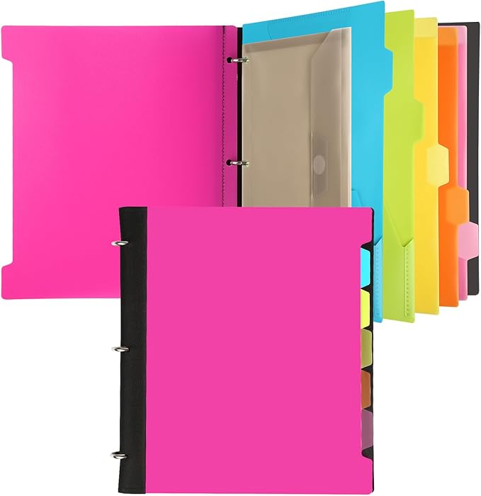 Pivotable Refillable Notebook, 3 Ring Binder Notebooks 1 Inch, Notebook with Dividers and Pockets, Folder Notebook, Flexible Binder, Soft Binders 3 Ring, Foldable Binder- Pink