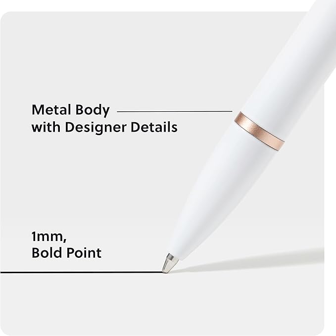 U Brands Monterey Ballpoint Pens, Set of 12, White and Rose Gold, Bold (1.0 mm) Point, Black Ink
