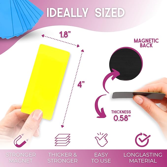 Availey 40 Pieces (4 x 1.8") - Full Colored Magnetic Dry Erase Labels - Reusable Strips for Classroom Home Office Garage Refrigerator Blank Writable Erasable Cards Name Tags Students Locker Shelf