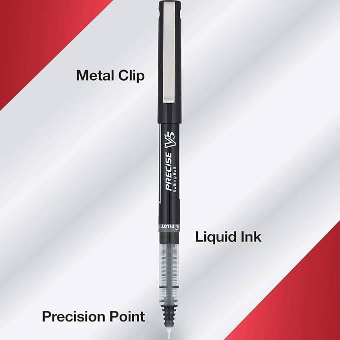 Pilot, Precise V5, Capped Liquid Ink Rolling Ball Pens, Extra Fine Point 0.5 mm, Black, Pack of 14