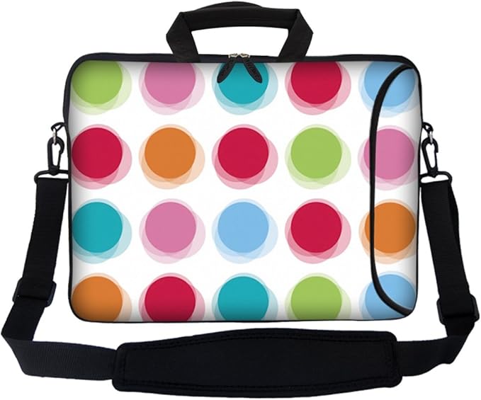 Meffort Inc 17 Inch Neoprene Laptop Bag with Extra Side Pocket, Soft Carrying Handle & Removable Shoulder Strap (Polka Dots)