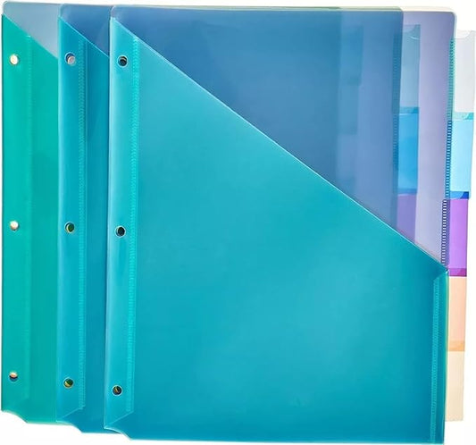 Amazon Basics Tab Dividers for 3 Ring Binder, Two Pocket, Letter Size, Assorted Colors, 3 Count