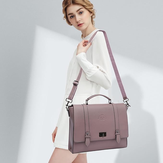 EaseGave Women's 15.6 Inch Laptop Briefcase, Vintage Purple Saffiano Eco-Leather, 4 Large Compartments, 2 Slip Pockets, 1 Zip-Fastening Pocket
