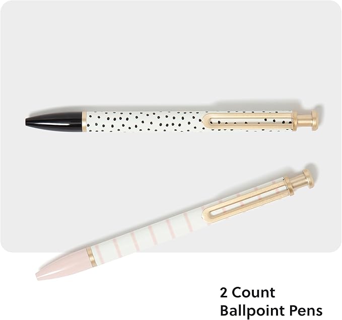 U Brands Monterey Ballpoint Pens, Set of 2, Stripes And Dots With Gold Details, Bold (1.0 mm) Point, Black Ink