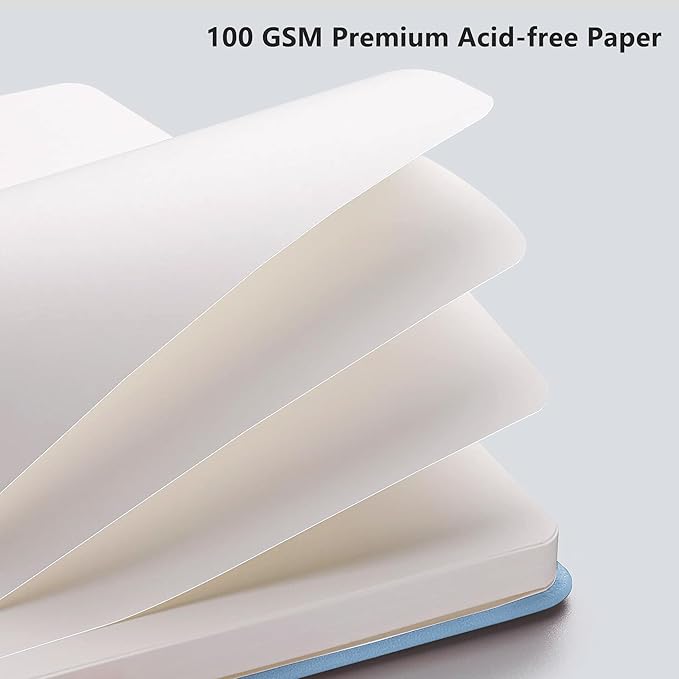RETTACY Blank Journal Notebook, A5 Blank Journal with 192 Pages, 5.7'' × 8.3'' Medium Size, 68 LB/100 GSM Thick Paper, Leather Hardcover, for Sketching, Drawing, Painting (Light Blue)