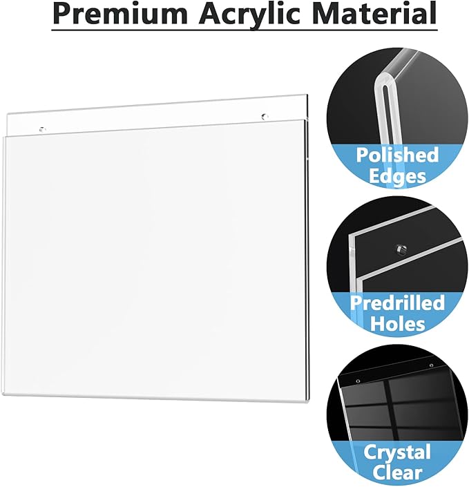 MaxGear Wall Mount 8.5x11 inches Acrylic Sign Holder with Mounting Screws, Plastic Clear Acrylic Picture Frame for Home, Office, Store, Restaurant, Landscape (12 Pack)