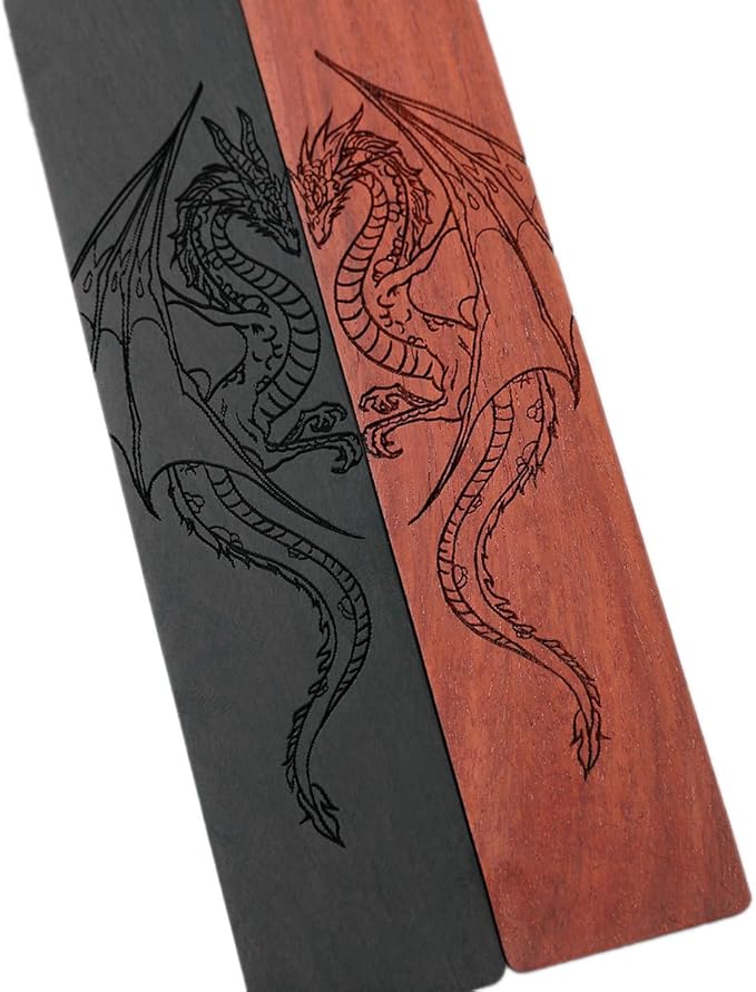 4 Pcs Wooden Bookmark Set, Book Marks for Book Lovers, Unique Bookmarks Gifts for Men Boy (Dragon and Skull)