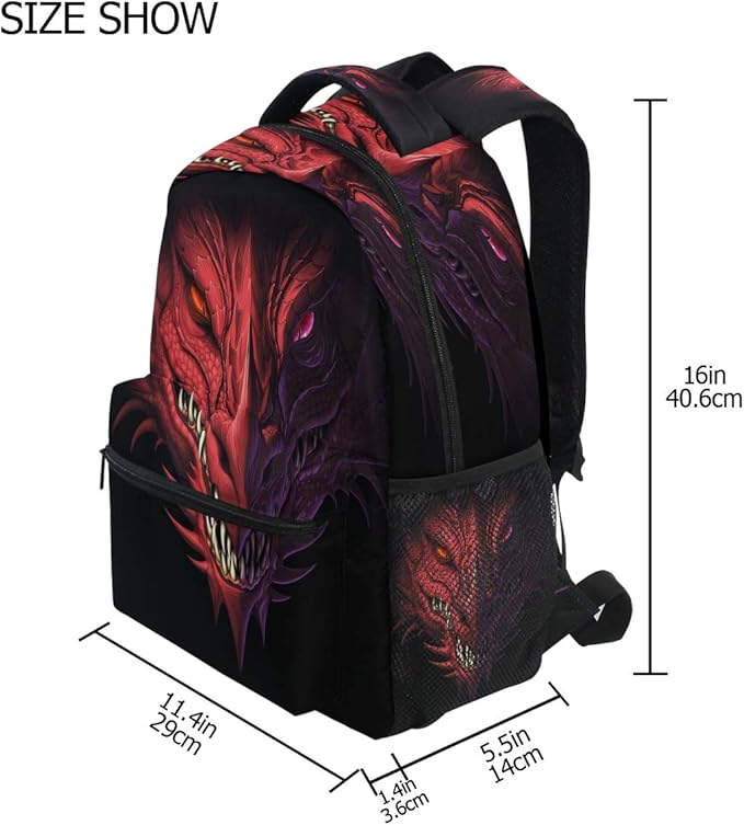 Blueangle Angry Red Dragon Head Print Travel Backpack for School Water Resistant Bookbag
