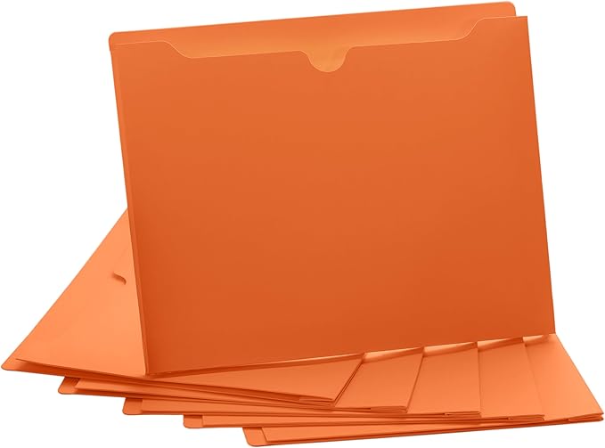 Orange File Jackets, 2 Inch Expansion, Letter Size, Reinforced Straight-Cut Tab, 6 Pack