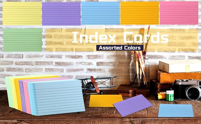 TFLFL Index Paper Cards 3x5 Inch, 1200PCS Flash Cards, Thin Note Cards Paper 8 Colors Ruled Index Cards, Assorted Lined Colored Flashcards, Study Card Memo Scratch Pad for Home Office School