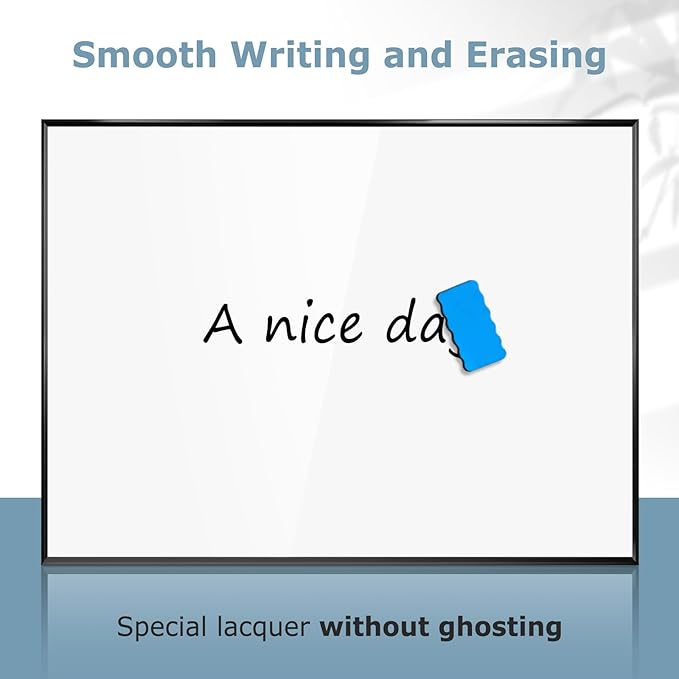 Magnetic Whiteboard, 24'' x 18'' White Board Dry Erase Board for Wall, Hanging Black Aluminum Frame Wipe Board for Home, Office, School