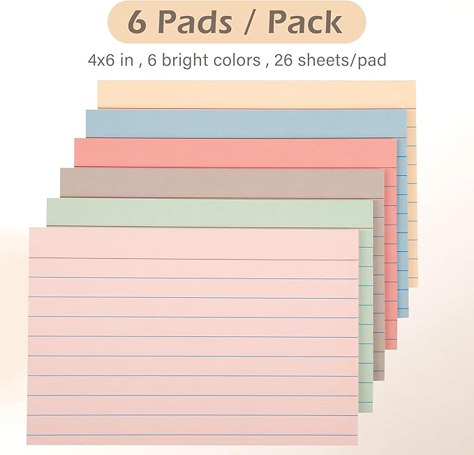 Index Cards 4x6 Ruled Line Flashcards,156 Pcs Flash Cards Study Cards in Vintage Colors,Lined Ruled Notecards for Home, School Learning, Note Taking and Studying-Aesthetic Color