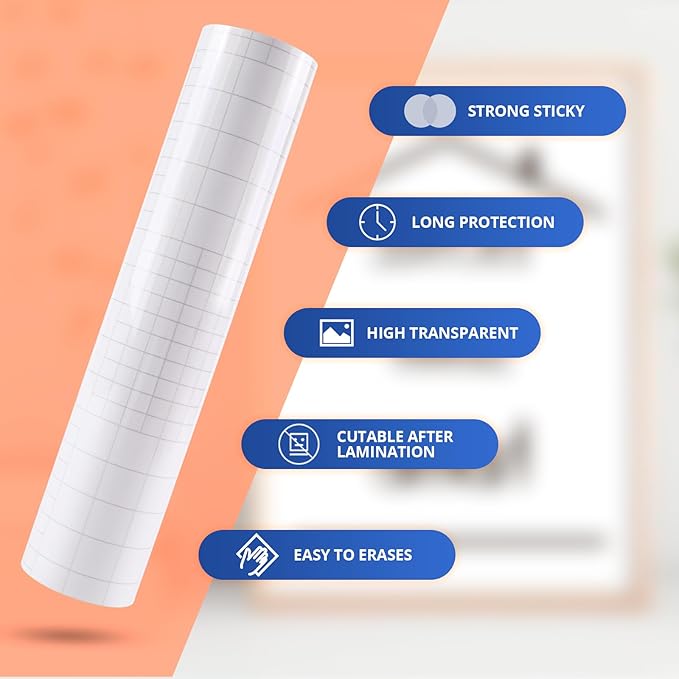 HTVRONT Clear Self-Adhesive Laminating Vinyl Roll-12 x50FT Non Thermal Laminating Film,No Machine Needed Clear Vinyl Laminate for Stickers