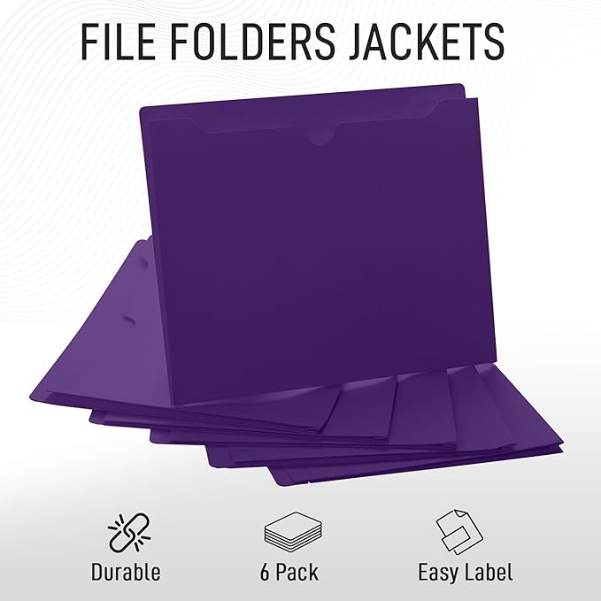 Purple File Jackets, 1 Inch Expansion, Letter Size, Reinforced Straight-Cut Tab, 6 Pack