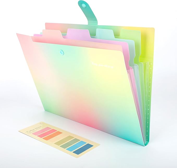 Ddaowanx Expanding File Folder, Letter A4 Size Accordion Plastic File Organizer, 5 Pocket Folders for Documents, Aesthetic Folder with Labels, Paper Organizer for School Office (Aurora Green)