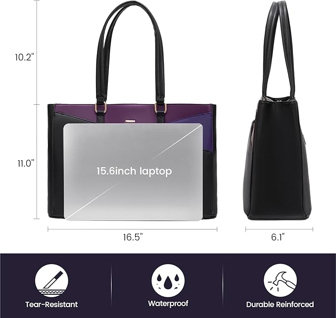 LOVEVOOK Laptop Bag for Women, 15.6 inch Laptop Tote Work Teacher Bags Cancas Computer Shoulder Bag,Black/Purple/Blue