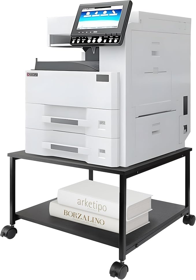EMERIT 2-Tier Under Desk Printer Stand w/Storage - 19.5x19.5x12.8''Heavy Duty Rolling Cart, Mobile Printer Table with Lockable Wheels for Home Office Organization - Industrial Style