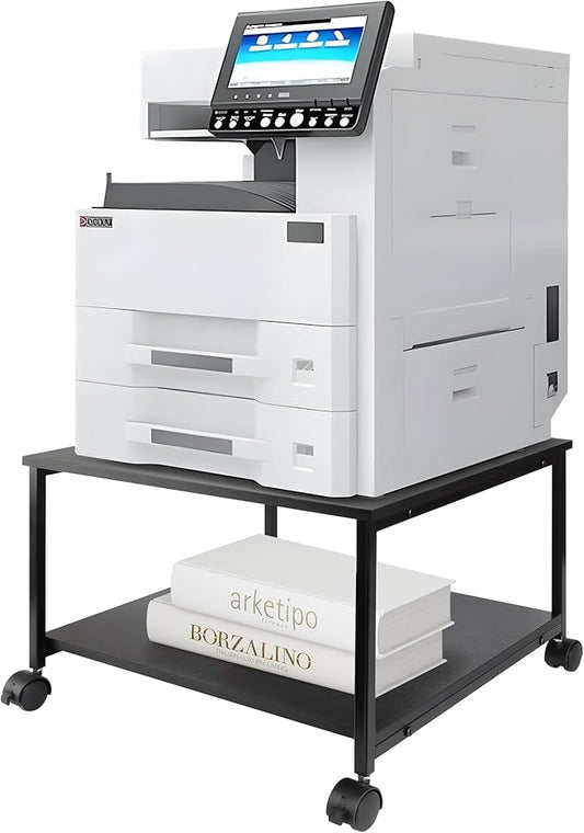 EMERIT 2-Tier Under Desk Printer Stand w/Storage - 19.5x19.5x12.8''Heavy Duty Rolling Cart, Mobile Printer Table with Lockable Wheels for Home Office Organization - Industrial Style