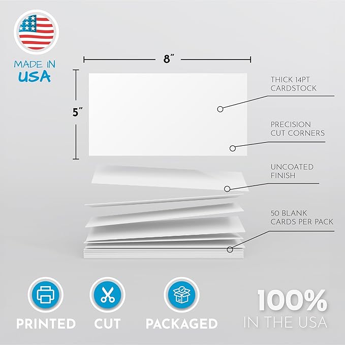 Home Advantage 5x8 Blank Index Cards - Our 50 Pack of Plain Index Cards Use Heavy Duty Cardstock to Make Them Bleed Proof - These Big Flash Cards Make Perfect Blank Note Cards & Blank Flashcards