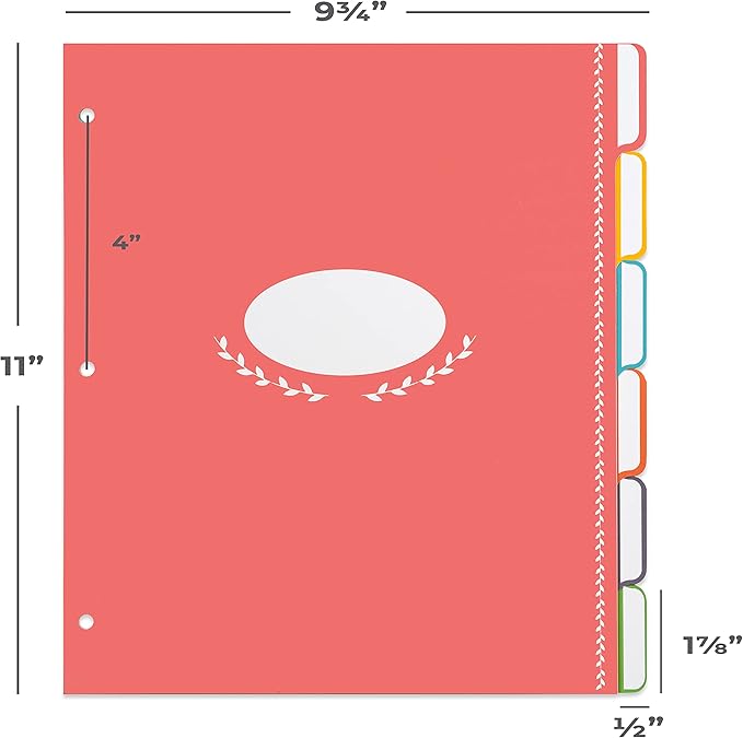 Jot & Mark Blank Recipe Binder Dividers with Tabs | Six Customizable Organizer Dividers for 8.5"x11" 3-Ring Binders (Rainbow)