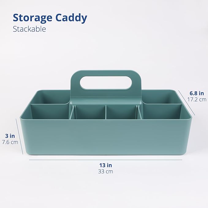 BLUE GINKGO Stackable Organizer Caddy – Korean-Made Portable Tote for Bathroom, Office, Crafts, or School Supplies (Long Rectangle, Green)