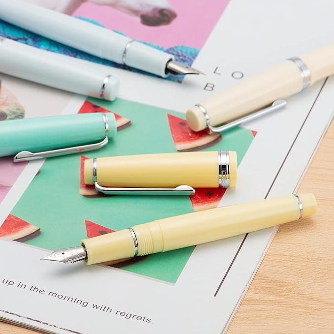 Jinhao 82 Ivory White Acrylic Fountain Pen, Iridium Bent Nib Classic Design Smooth Writing Pen with Ink Converter (Silver Trim)