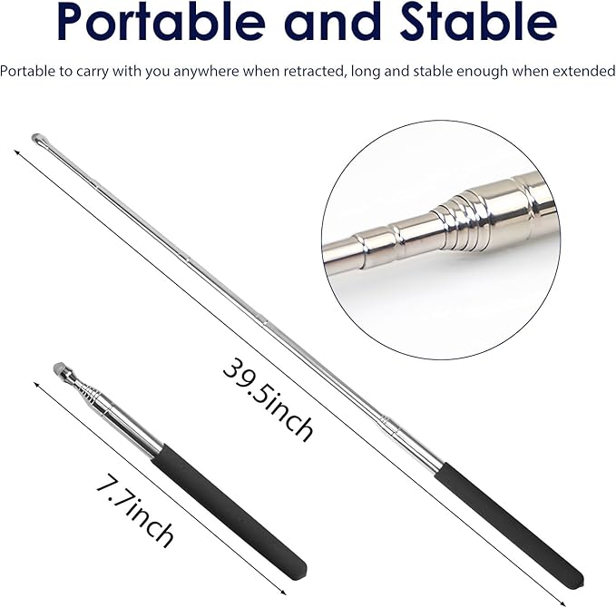 Retractable Teacher Pointer 𝟑𝟗.𝟓'', Pointer Stick with 𝗦𝘁𝘆𝗹𝘂𝘀 Smooth Sensitive Tablet Pen Stylus Pen, Teacher Coach Presenter Pointer Black
