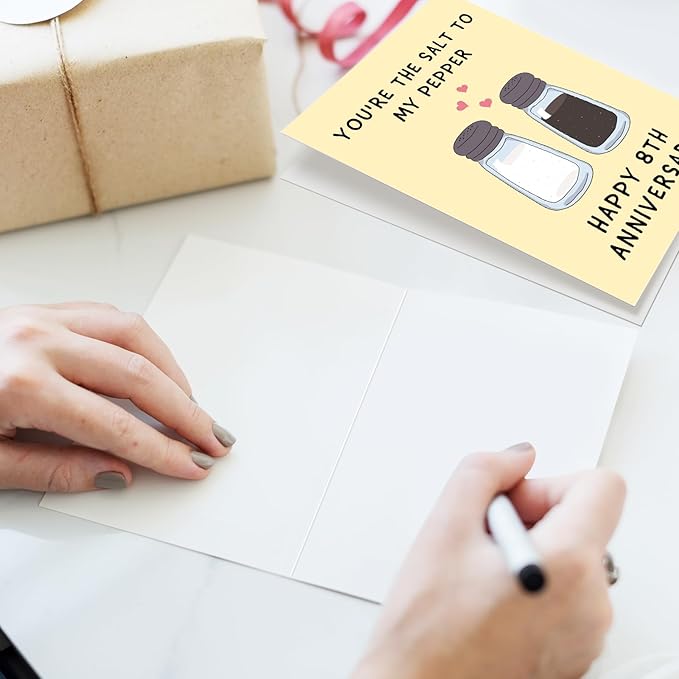 Funny 8 Years Anniversary Card for Husband Wife, Happy 8th Anniversary Card for Him Her, Hilarious Bronze Wedding Anniversary Card, You're the Salt to My Pepper