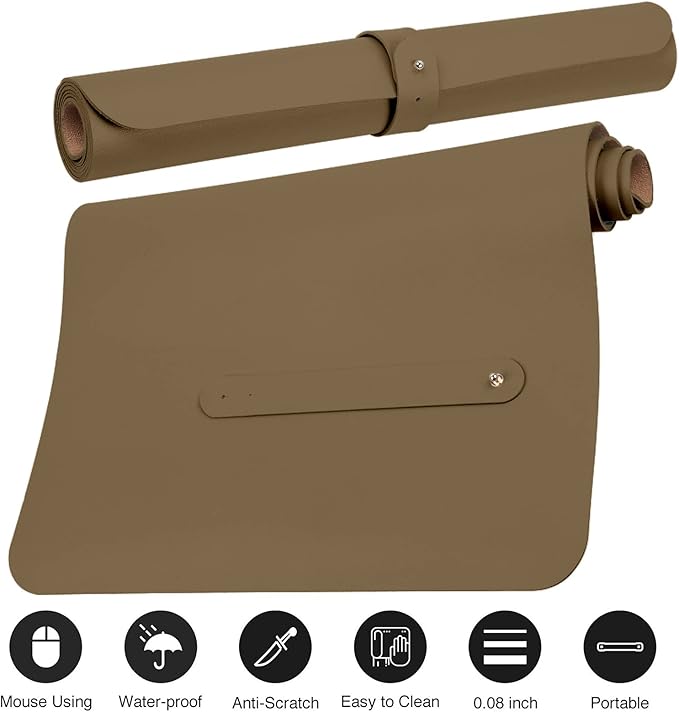 Boutilon Leather Desk Pad 24"x 14" Non-Slip Mouse Pad,Office Desk Mat,Waterprooft PU Leather Desk Blotter,Desk Pad Protector,Desk Writing Pad for Home Office Decor (S-Dark Apricot)