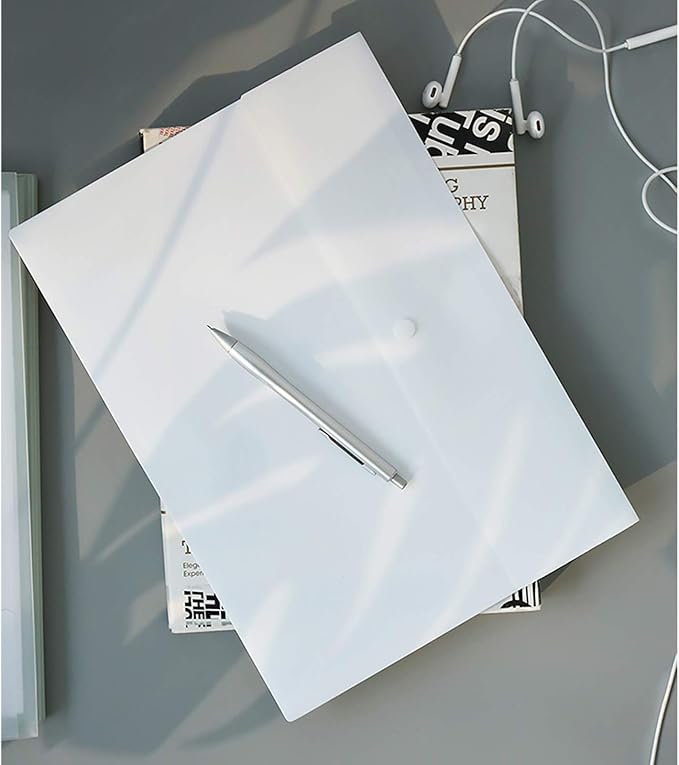 VANRA Poly File Folder Pockets File Jacket Plastic Envelope Flat Document Letter Organizer with Snap Button Closure A4 Letter Size (Pack of 5, White)