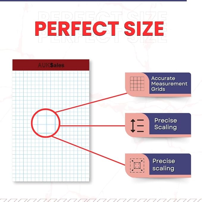 Grid Paper Pad 5x8 Inches – Graph Paper Pad 4x4, Grid Notepad, 1 Pack, 5x8 Graph Paper 1/4 Grid, Graphing Paper, Engineering Pad – 100 Sheets 200 Pages Perforated Pad for School, Home, & Office