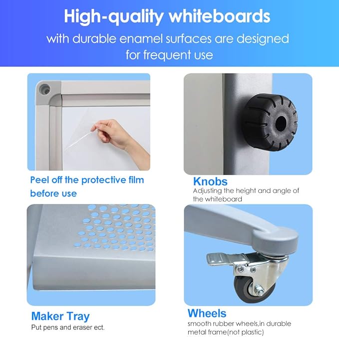 XIWODE Upgraded Large Double-Sided Magnetic Whiteboard with Movable Mesh Bracket & Wheels - 72x36 Inch, Anti-Scratch, Easy-Clean Porcelain Enamel Surface - Flip, Write & Display