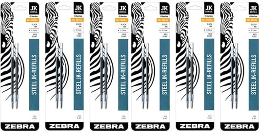 Zebra G-301 Stainless Steel Pen JK-Refill, Medium Point, 0.7mm, Black Ink, 2-Count (6 Pack)