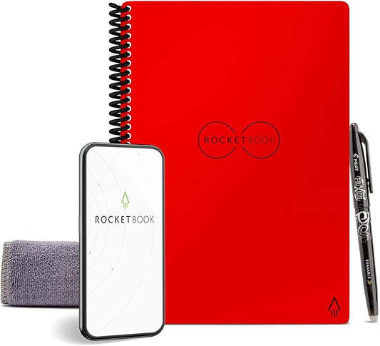 Rocketbook Core Reusable Spiral Notebook, Executive Size 6x8.8, Red - Lined Pages, App-Connected, Erasable, Durable Cover, Ideal for School, Work, and Creative Projects