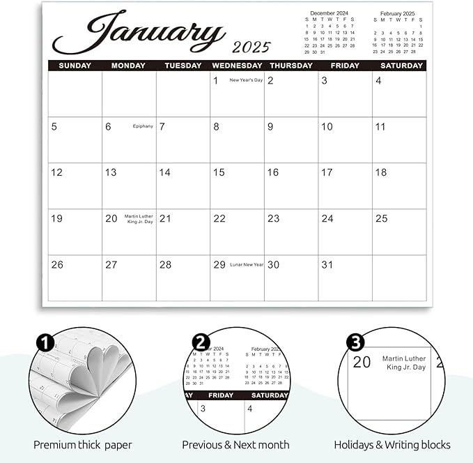 SKYDUE 2025 Magnetic Calendar for Refrigerator, Fridge Calendar 2024-2025, Jul 2024 to Dec 2025 18 Months Magnetic Calendar, 10" x 8", Black