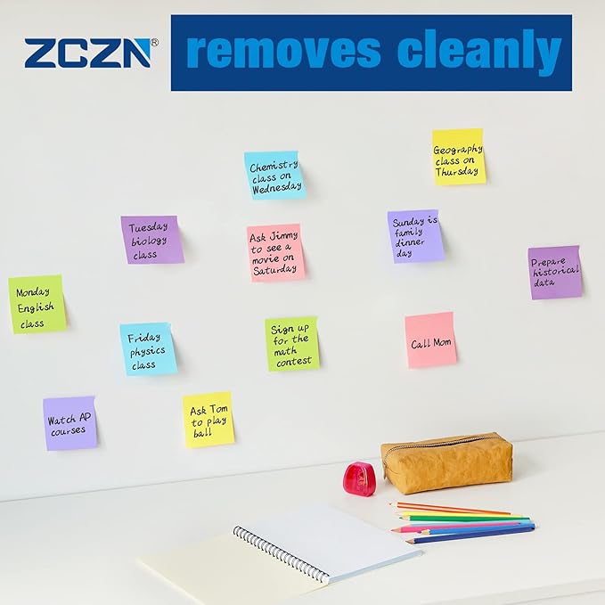 ZCZN 400 Sheets Pop-up Sticky Notes, 3 x 3 Inches, 4 Pads Bright Color Self-Stick Notes, 100 Sheets/Pad, Blue