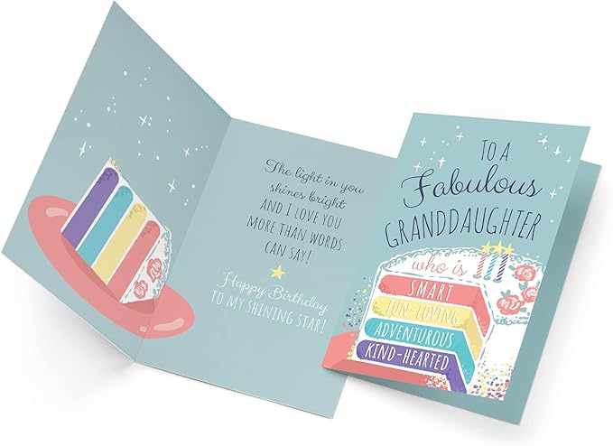 Prime Greetings Birthday Card For Granddaughter, Made in America, Eco-Friendly, Thick Card Stock with Premium Envelope 5in x 7.75in, Packaged in Protective Mailer