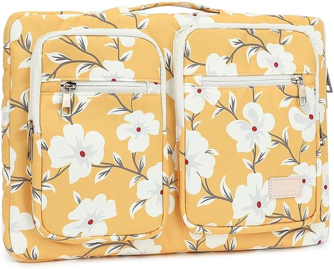 canvaslife 360° Protective Laptop Sleeve Case Bag Cover with Handle For iPad 12.9 inch,MacBook Pro Air 13" and 12.5 inch-13.3 inch Laptop (Yellow flower)