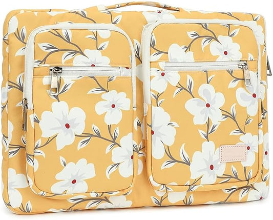 canvaslife 360° Protective Laptop Sleeve Case Bag with 4 Pockets for MacBook Pro 16 inch and 15 inch-15.6 inch Laptop (Yellow flower)