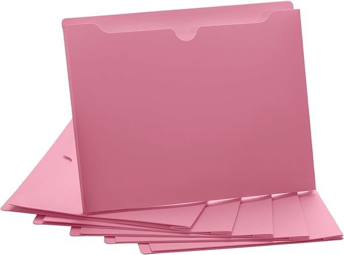 Pink File Jackets, 2 Inch Expansion, Letter Size, Reinforced Straight-Cut Tab, 6 Pack