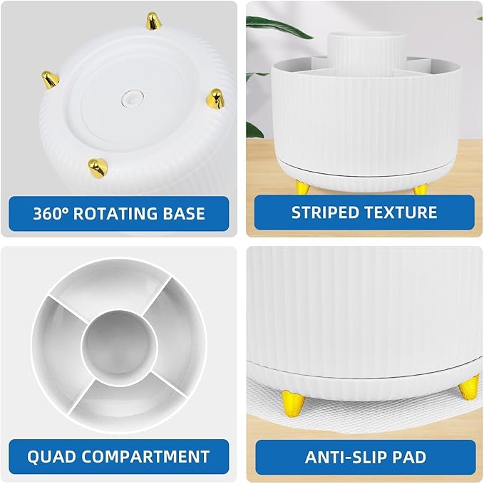 Rotating Desk Organizers and Accessories, 15pcs White Office Supplies Pen Holder for Desk Organizers and Accessories with White Stapler and Tape Dispenser Set, Cute Desk Accessories for Men Women Gift