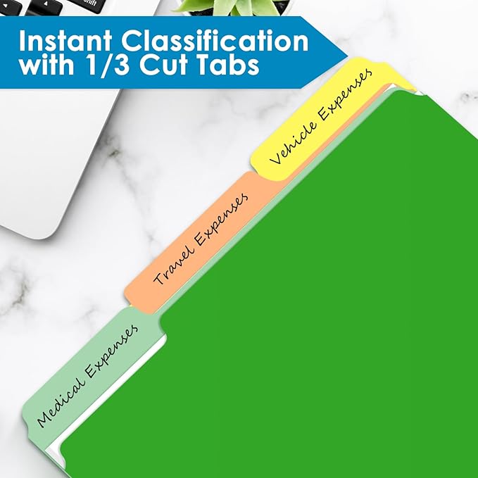 Two Tone Color File Folders 8.5 x 11 Inch, 1/3 Cut Tab File Folders Letter Size, Assorted Colors, Blue Red Green Yellow Orange Manila File Folders, School Business Office Folders for Document -15 Pack