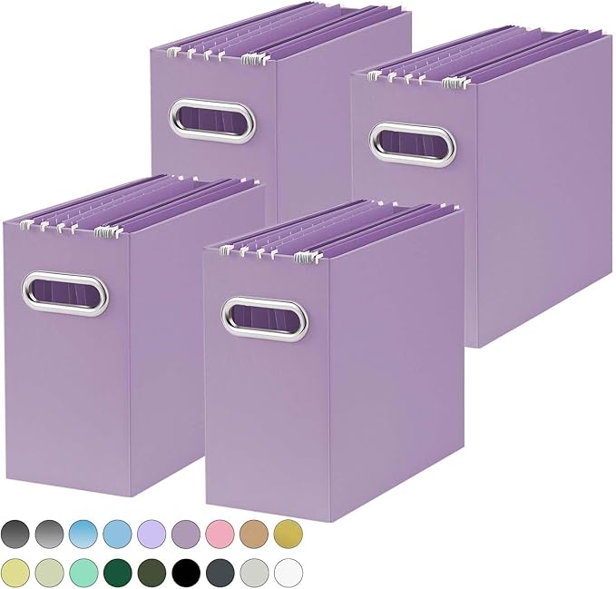 Oterri File Organizer, Small Storage Box, Cardboard File Folder Organizer, Collapsible File Box, Hanging File Organizer for Letter Size, Portable File Box, Only Box (Taro Purple,4 Packs)