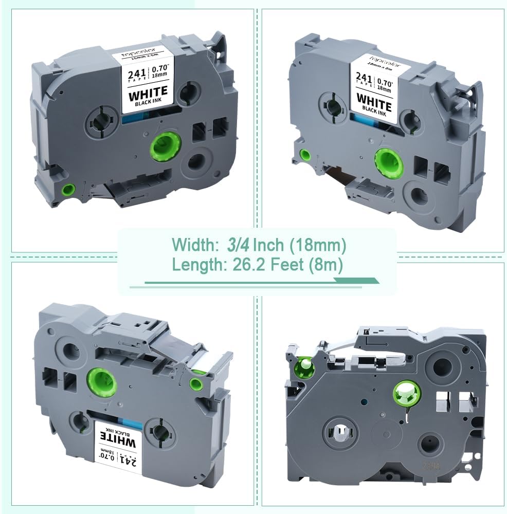 6-Pack Tze 18mm 0.7" Laminated White Compatible for Brother Tze-241 Tze241 Tz-241 Tz241 3/4 Inch Black on White Tz Label Tape 18mm for P Touch Label Maker PTD410 PTD400 PTD610BT PTD600 PTD460