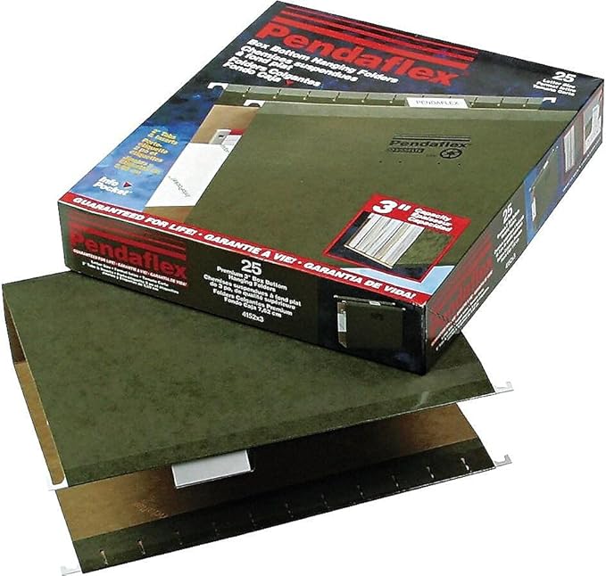Pendaflex 04152X3 Extra Capacity Reinforced Hanging File Folders, 3", Letter Size, Standard green, 1/5 Cut, 25/BX (4152x3)